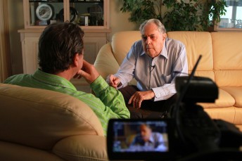 The interview taking place in Sir Jack Brabham