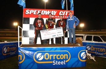 Steven Lines was crowned Orrcon Steel Champion of Champions for the second year in a row with Luke Dillon (L) 2nd and Nick Lacey 3rd. They are joined by Orrcon Steel Managing Director, Leon Andrewartha (pic: Stephen Pickering)