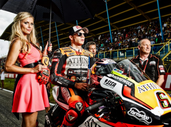Stefan Bradl, on the grid for Forward Racing at Assen last month