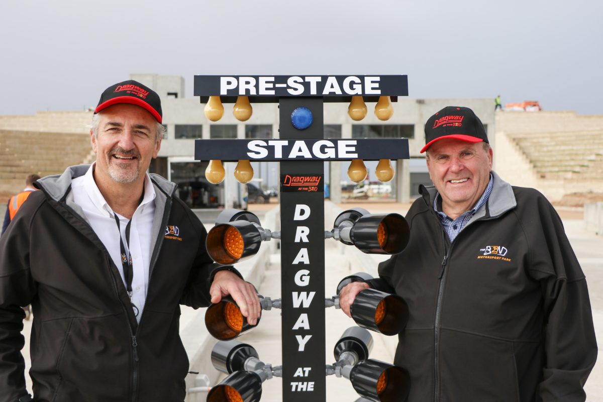 Steve Bettes (right) with Dragway at The Bend marketing manager Vladimir Ostashkevich. Image: Supplied