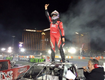 Sheldon Creed claims the Stadium Super Trucks Main race to win the title in Las Vegas