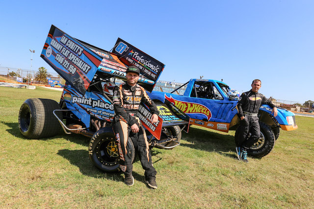 Ultimate Sprintcar driver Jimmy Matchett (left) and Stadium Super Trucks driver Matt Mingay 