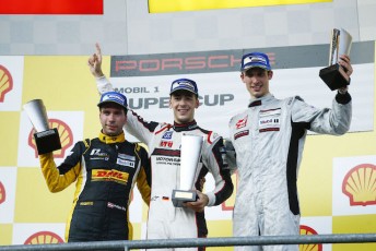 Sven Muller (centre) claimed the spoils at Spa