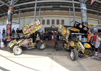 The special 50th annual Knoxville Nationals paint scheme on the Tony Stewart Racing entries
