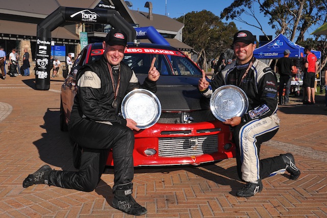Eddie Maguire and Steve Glenney celebrate their Targa HIgh Country victory after overcoming a gearbox issue