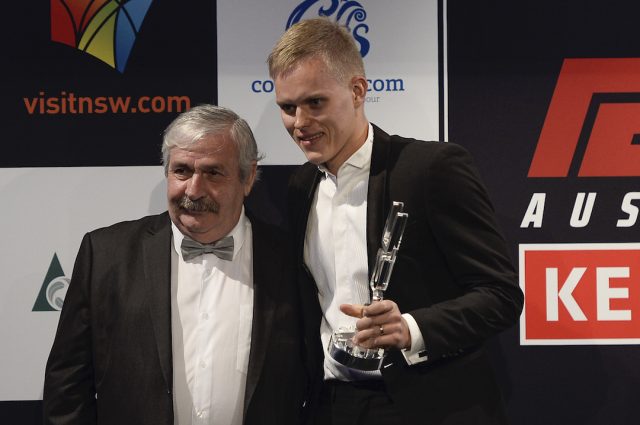 Ott Tanak receiving his Michelin Magic Moment award , Nustrali Australia on Australia on