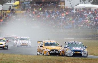 Mark Winterbottom and Jason Bright fought hard for victory in Tasmania last year