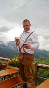 Michael Taylor in full regalia. Lederhosen, beer and an iPhone.