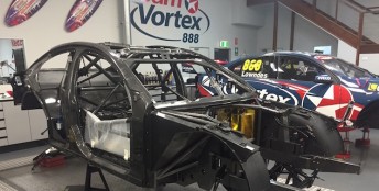 The fresh Team 18 chassis in the final week of its build at Triple Eight Race Engineering headquarters in Brisbane
