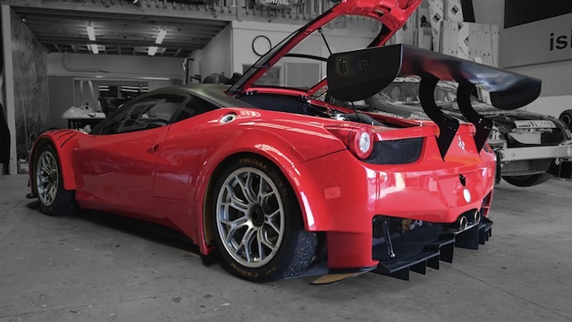 The AF Corse sourced Ferrari 458 being prepared for the Highlands 101 meeting 