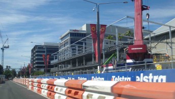 The pit building on the front straight in nearing completion at Homebush