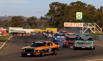 John Bowe leads the Touring Car Masters field at Winton last weekend