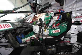 Yvan Muller inside the Castrol EDGE Commodore at Queensland Raceway
