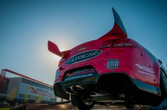 James Courtney and Fabian Coulthard performing promo hot laps at Texas track next week