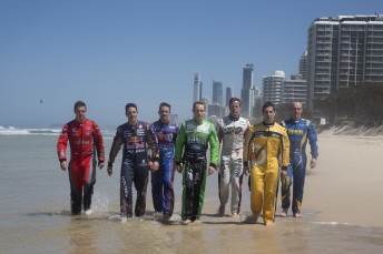 V8 Supercars drivers cool off on the beaches of Surfers paradise ahead of the ARMOR ALL Gold Coast 600