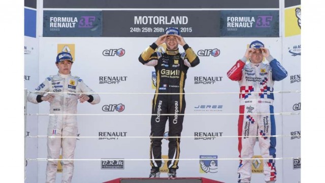 Matthieu Vaxiviere on the top step of the podium at Motorland Aragon