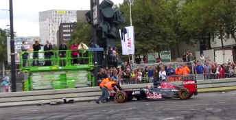 Max Verstappen clouted the barriers during his first public appearance as an F1 driver