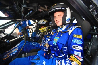 Will Ford aboard the Orrcon Steel FPR Falcon with Mark Winterbottom at the wheel