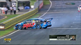 Winterbottom spinning down the front straight. pic: V8Superview via facebook