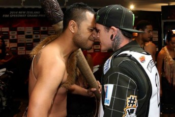 Tai Woffinden enjoying a traditional Kiwi welcome