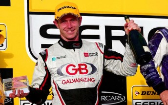 Dale Wood on the podium at Barbagallo