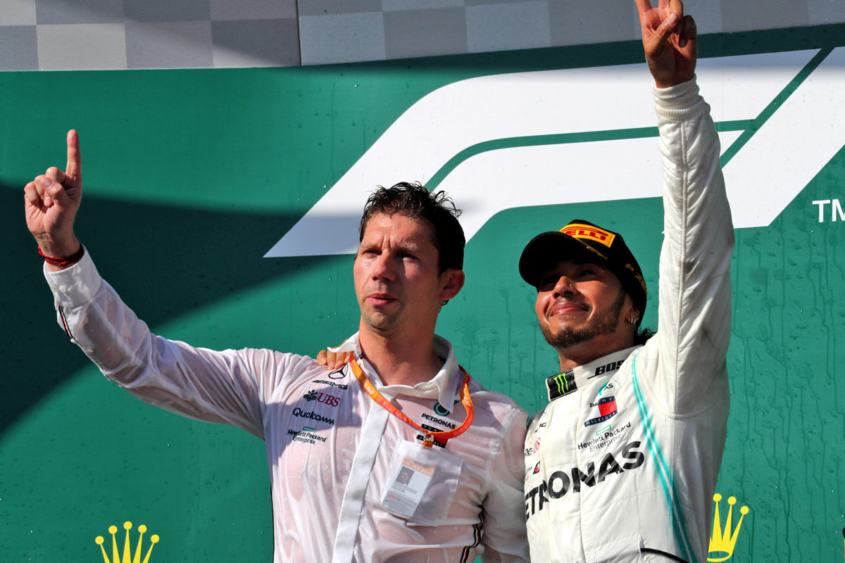 James Vowles celebrated with Lewis Hamilton after masterminding his 2019 Hungarian Grand Prix win
