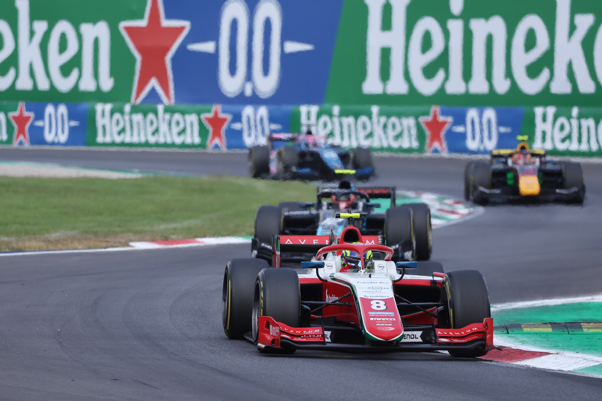 Oliver Bearman won an interrupted Formula 2 Feature race in Monza. Image: XPB Images