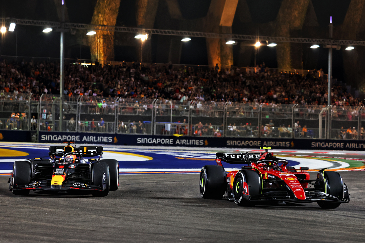 Carlos Sainz won for Ferrari in Singapore to end Red Bull's run of victories. Image: XPB Images
