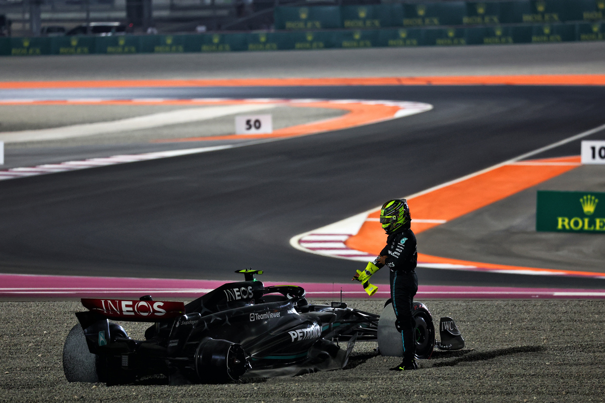 Lewis Hamilton has been fined heavily after crossing the track during the Qatar Grand Prix. Image: XPB Images