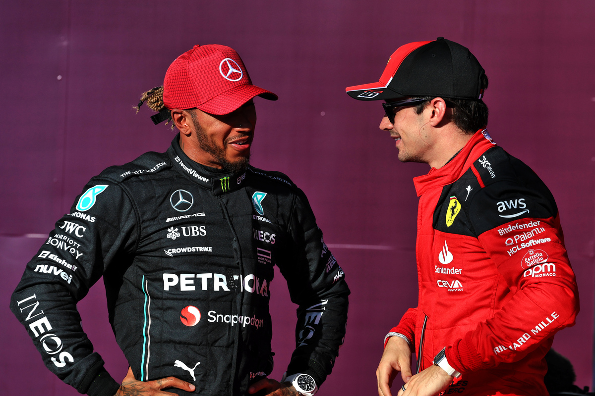 Lewis Hamilton and Charles Leclerc chat following qualifying for the United States Grand Prix. Image: XPB Images