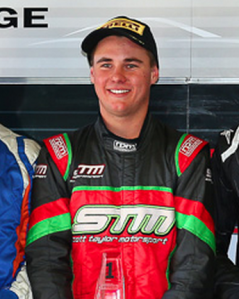 Aaron Seton on the podium in the GT3 Cup Challenge