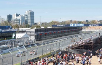 An artists impression of the new temporary pit facilities at the Albert Park track