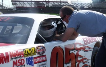 Marcos Ambrose advices Brad Cox at Hickory Speedway