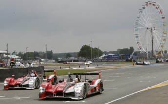 The #9 and #8 Audi R15 TDIs finish first and second at the 2010 Le Mans 24 Hour (Image: Audi Motorsport)
