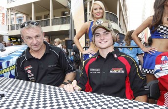 Russell Ingall and Tim Slade at one of the autograph signing sessions in Adelaide last year