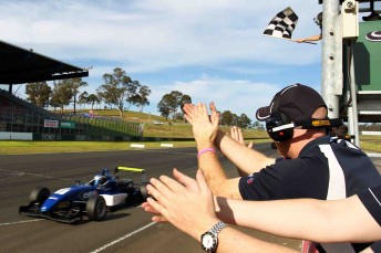 Ben Barker crossing the line for victory at Eastern Creek