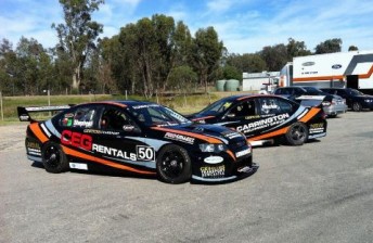 The Falcons of Michael Hector and Mark Shepherd, seen testing at Winton today, will be among the Sports Sedan field