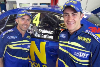 David Brabham with Alex Davison today at the Stone Brothers Racing workshop, celebrating 50 days until the Armor All Gold Coast 600