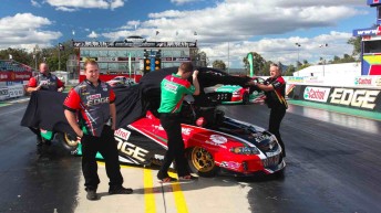 Greg Murphy and Russell Ingall help Ben Bray unveil his new racer at Willowbank Raceway