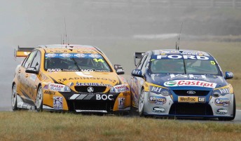 Jason Bright and Mark Winterbottom got tangled at the start. The pair went on to finish third and first respectively