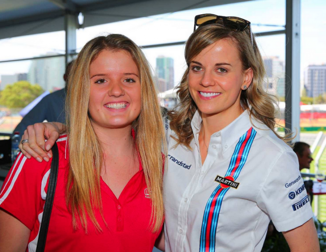 Caitlin Wood, pictured with Williams test driver Susie Wolff