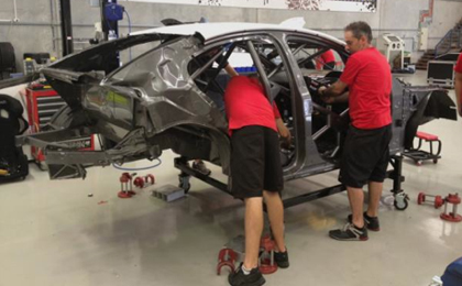 The Tekno Autosports team worked on the Commodore before it was sent for further treatment