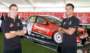 Andrew Thompson and Fabian Coulthard at the Bundaberg Red Racing launch