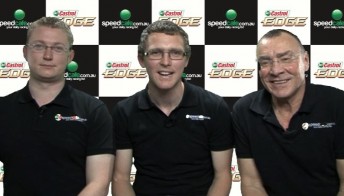 V8 Supercars commentator Aaron Noonan, Speedcafe.com.au editor Grant Rowley and six-times Bathurst 1000 winner Larry Perkins