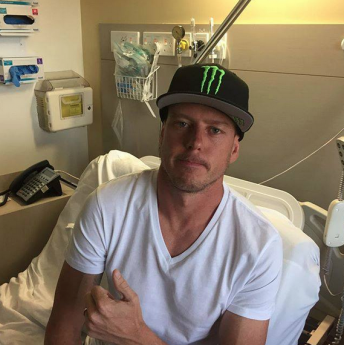 Courtney pictured four days after the accident, preparing to leave hospital in Sydney
