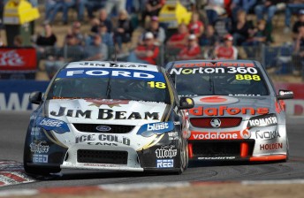 James Courtney took the lead from Craig Lowndes with only a handful of laps remaining