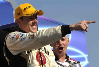 James Courtney celebrates on the Sandown podium two weeks ago