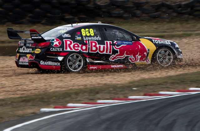 Craig Lowndes spears off backwards at Turn 2 during Practice 2