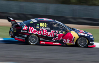 Craig Lowndes riding the kerbs at Pukekohe