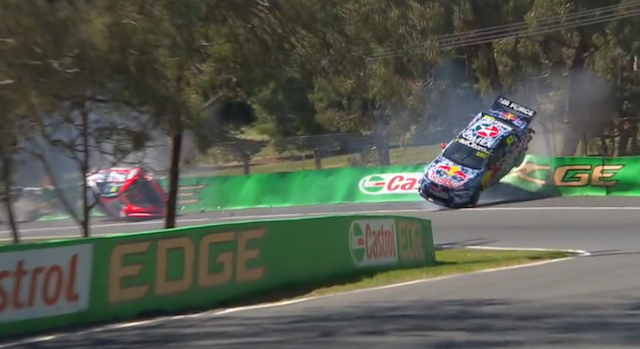 Lowndes and Luff slam into the tyre barrier